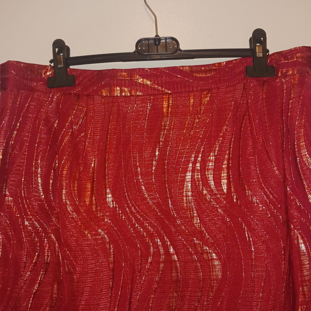 Vintage G.O.S.P.E.L. Michael Jackson Red Gold Metallic Jacquard Skirt Suit  14W - Picture 12 of 16